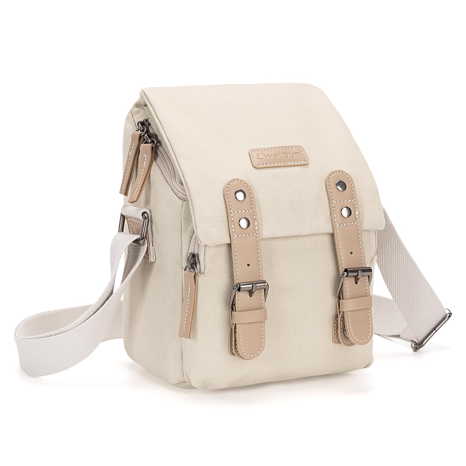 Cwatcun Camera Sling Bag for Women， Small Crossbody Bag Canvas Purse Compatible for Canon, Nikon, Sony Mirrorless Cameras & Lenses Cute Retro Beige