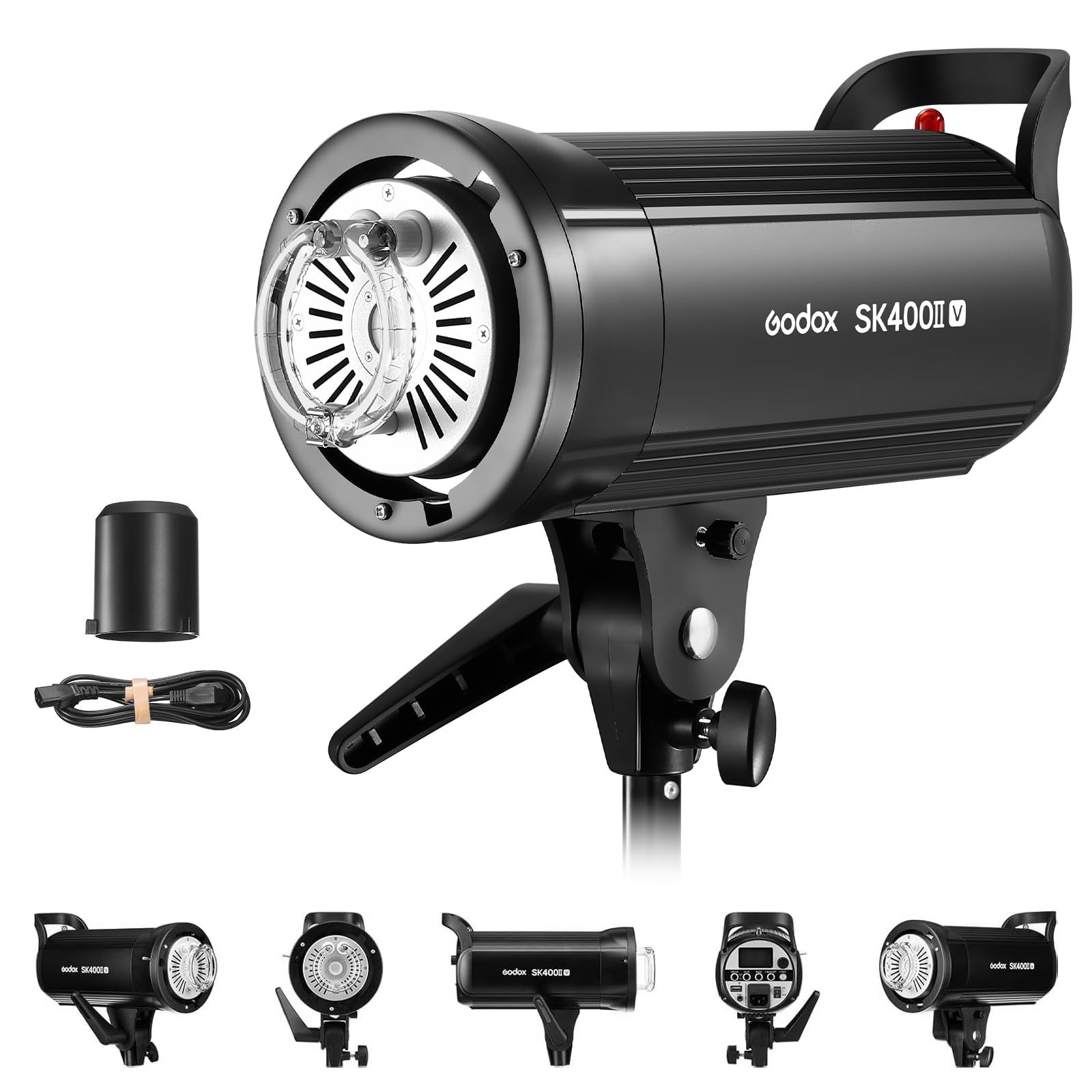 GODOX SK400II-V 400Ws Photo Studio Strobe Flash Monolight Light with Bowens Mount & 10W LED Modeling Lamp for Studio, Shooting, Location and Portrait Photography (SK400II Upgraded Version 110 to 120V)