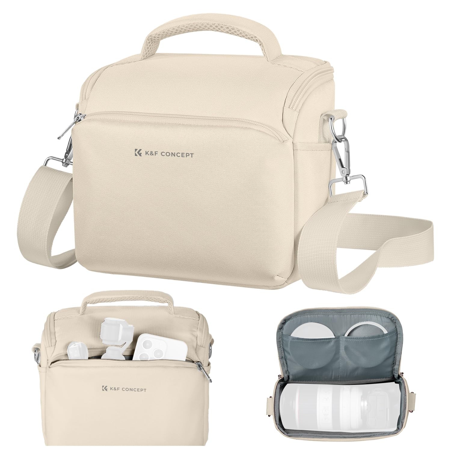 K&F CONCEPT Camera Sling Bag Small Crossbody Camera Case DSLR/SLR/Cute Compact Shoulder Photography Bags for Photographers-Beige
