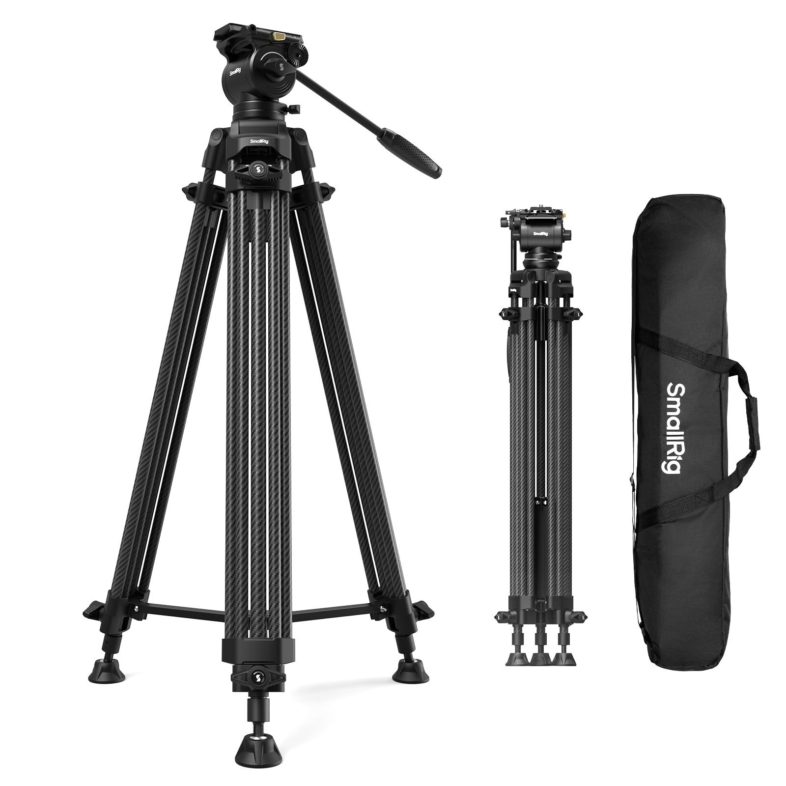 SMALLRIG 73''/185cm Carbon Fiber Heavy Duty Video Tripod, Max Load 10kg (22lbs), Fluid Head with +85° to -78 Tilt Range, Compact Camera Tripod Weight 2.7kg(6lbs), Folded Height 87cm, AD-14-5441