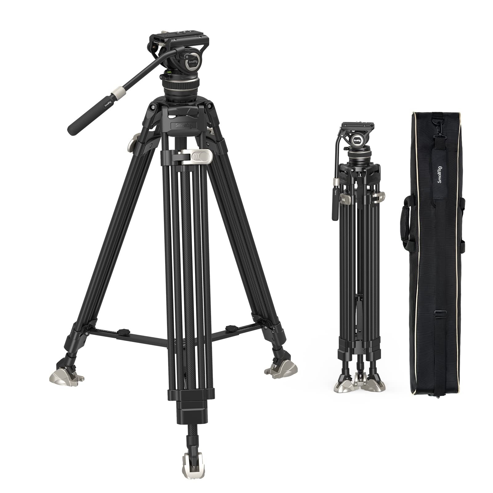 SMALLRIG AD-100 FreeBlazer Heavy-Duty Carbon Fiber Tripod System, 78" Video Tripod with One-Step Locking System, 360° Fluid Head and Dual-Mode Quick-Release Plate, Max Load 22 lbs for Camera -3989