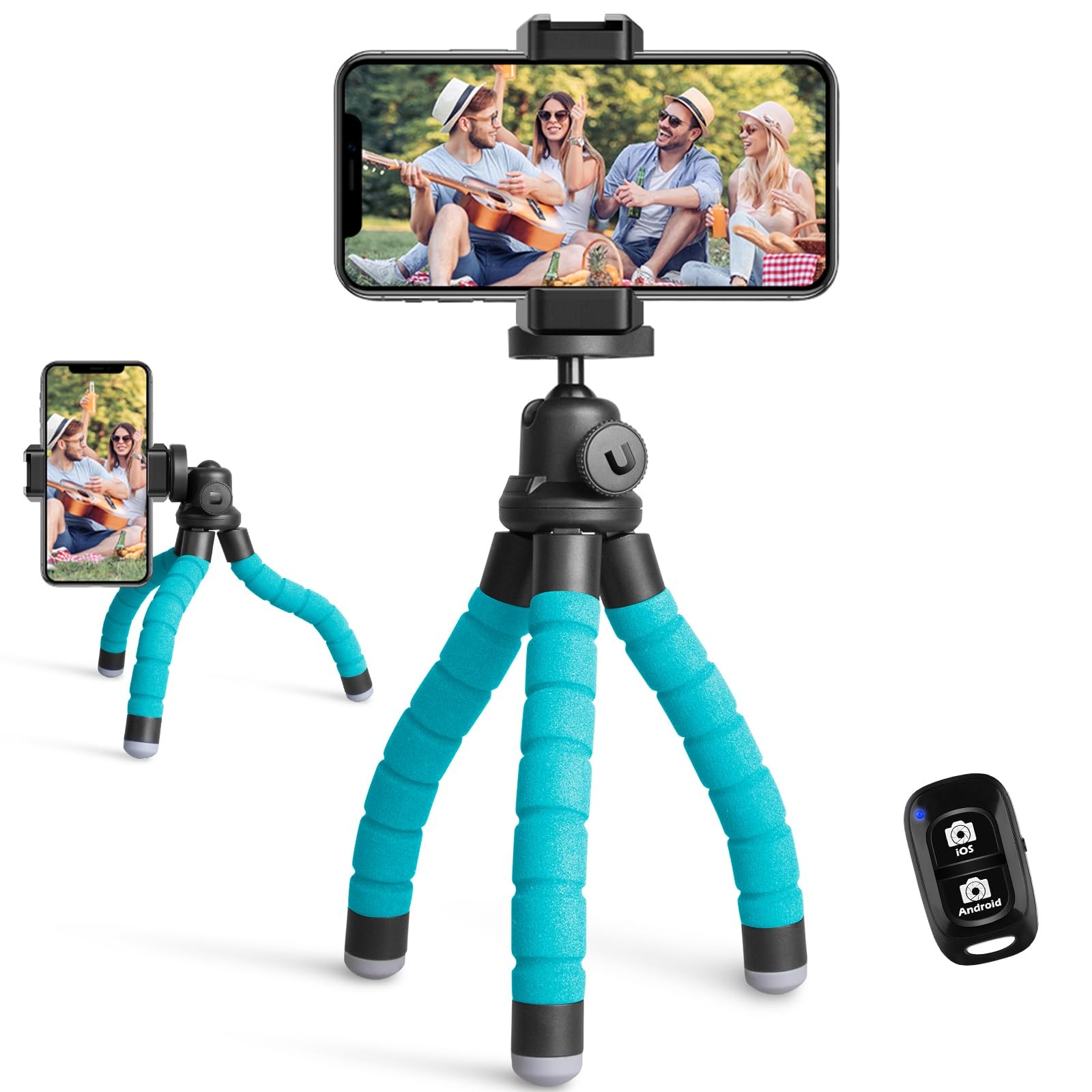 UBeesize Portable Tripod Stand with Wireless Remote & Clip, Flexible Phone Holder for Video Recording (Blue)